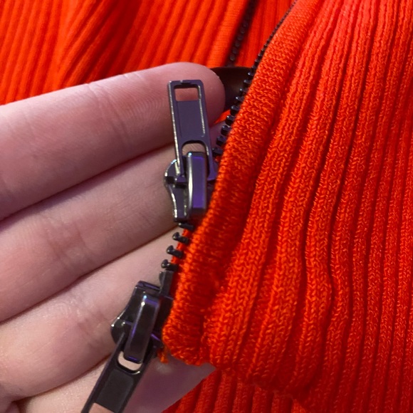 Red Ribbed Zip-Up Sweatshirt - Picture 2 of 3